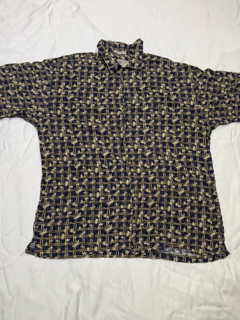 Bamboo Cay Men's Blue Tropical Polynosic Resort Button Down Shirt XL